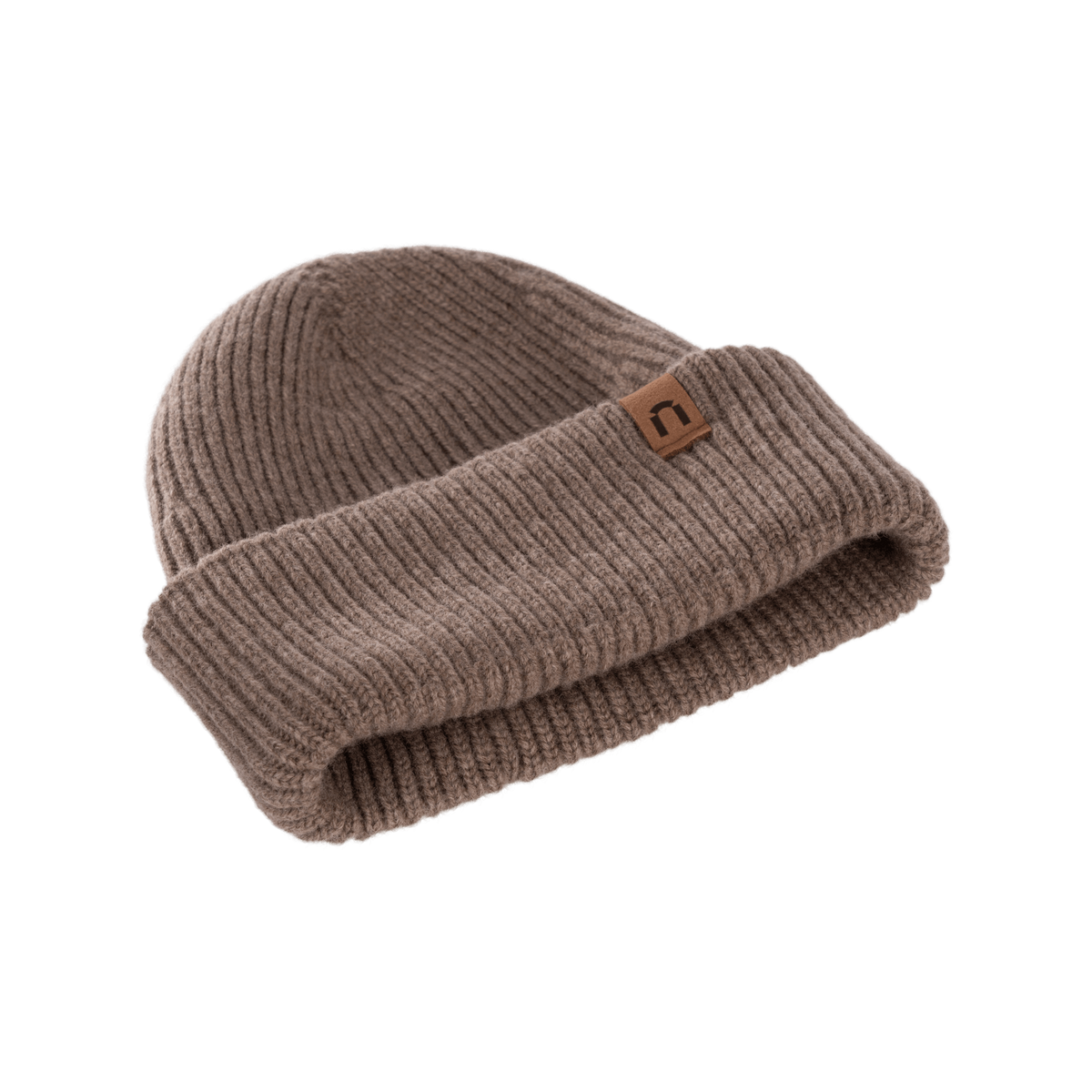 North Outdoor Huuru merino beanie in stone brown, mulesing-free merino wool. Made in Finland -