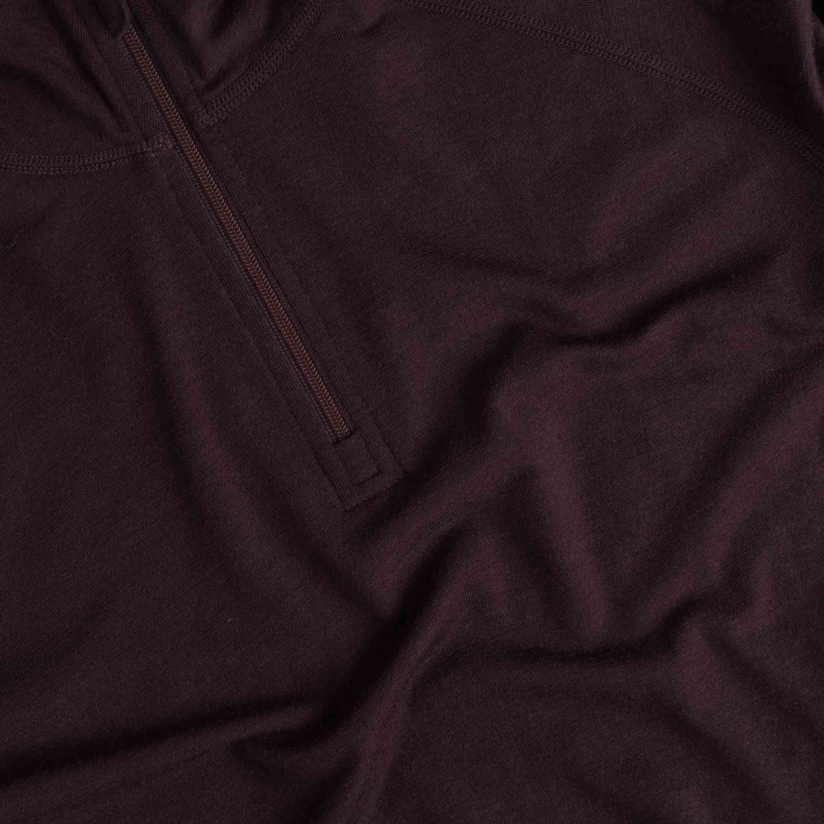 North Outdoor Motion 150 merino-underställströja med dragkedja för dam i aubergine, mulesing-fri merinoull. Designad i Finland. - 