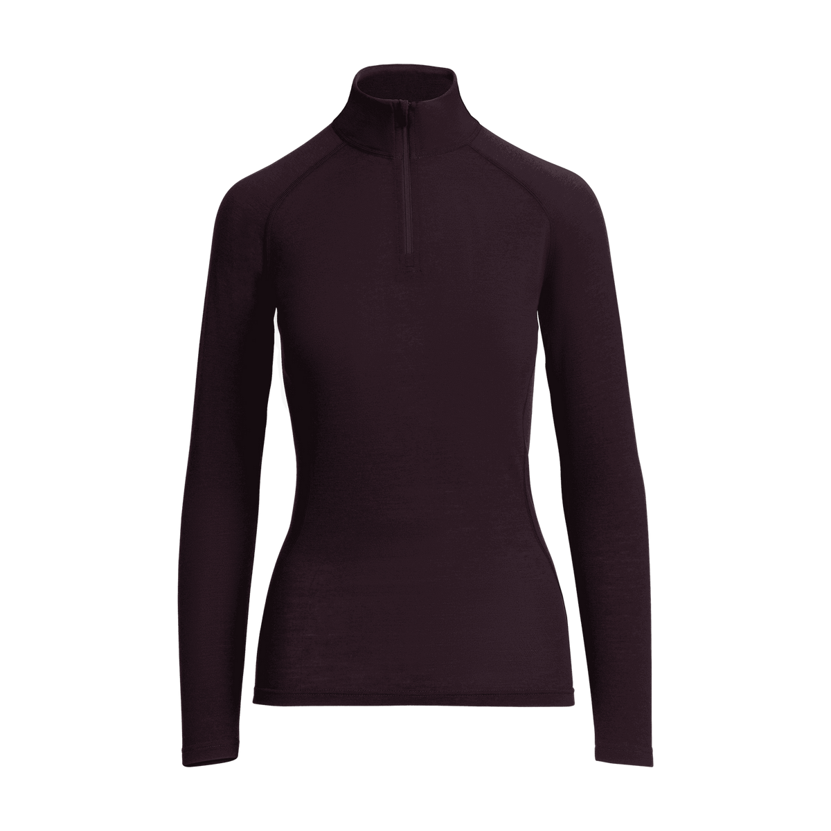 North Outdoor Motion 150 merino-underställströja med dragkedja för dam i aubergine, mulesing-fri merinoull. Designad i Finland. - 