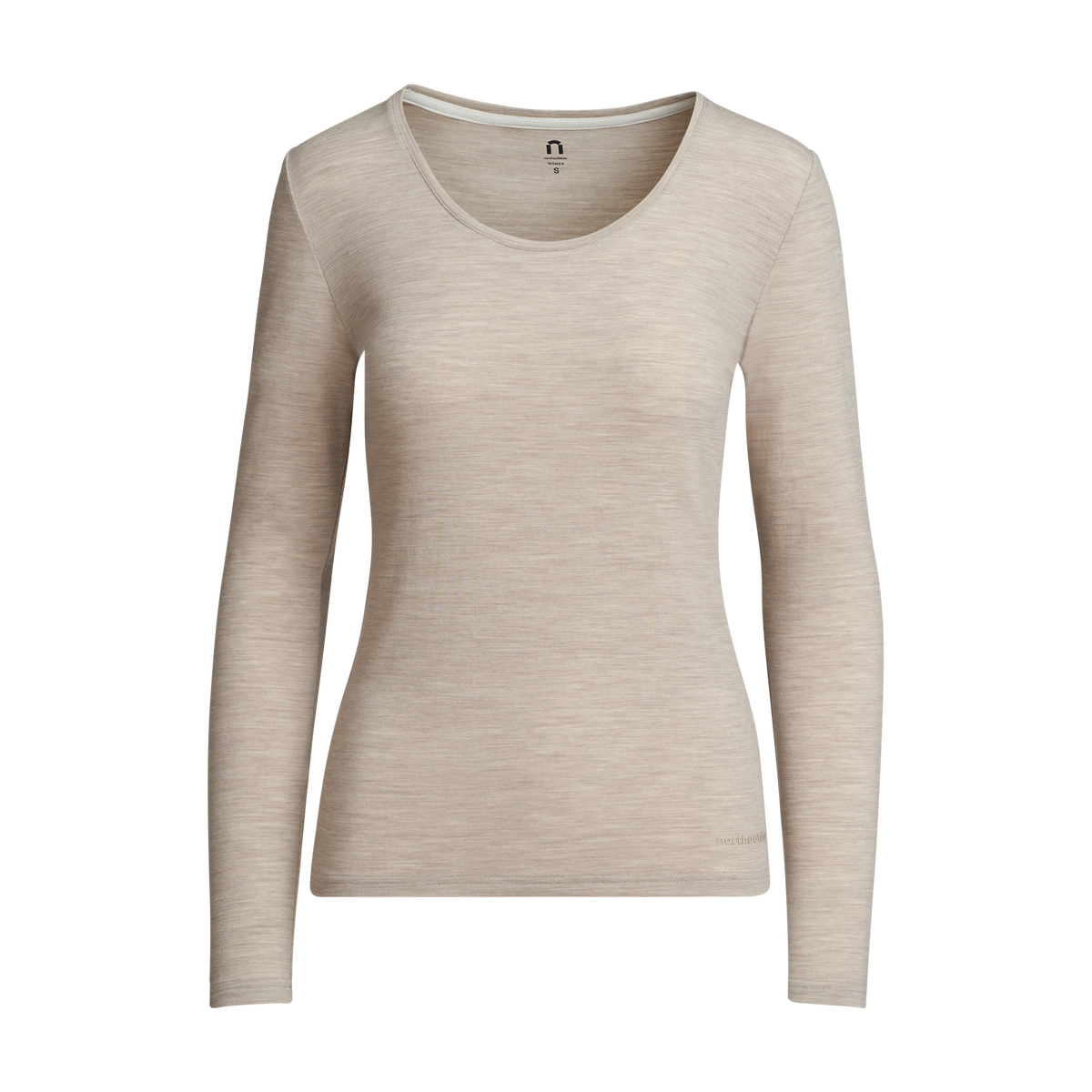 North Outdoor Sweat en mérinos femme Touch 150 de couche de base, couleur champagne, sans mulesing Laine mérinos. Conçu en Finlande. Parfait pour le superposition technique. - 