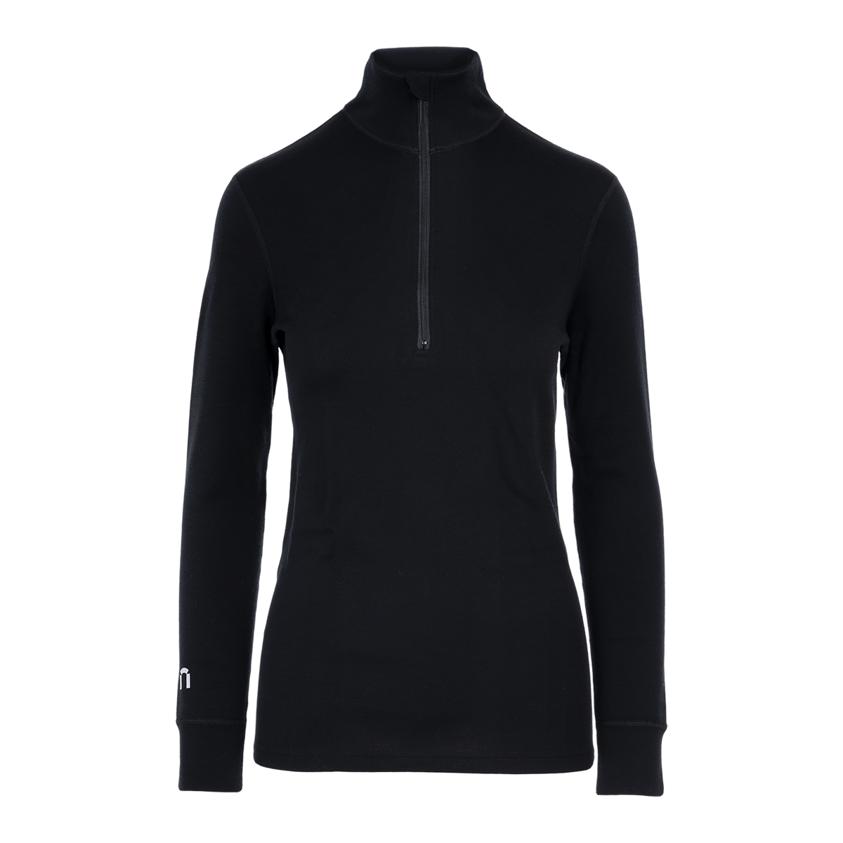 North Outdoor Arctic 260 women's midlayer merino zip turtleneck in black, mulesing-free merino wool. Designed in Finland. Perfect for technical layering. - 