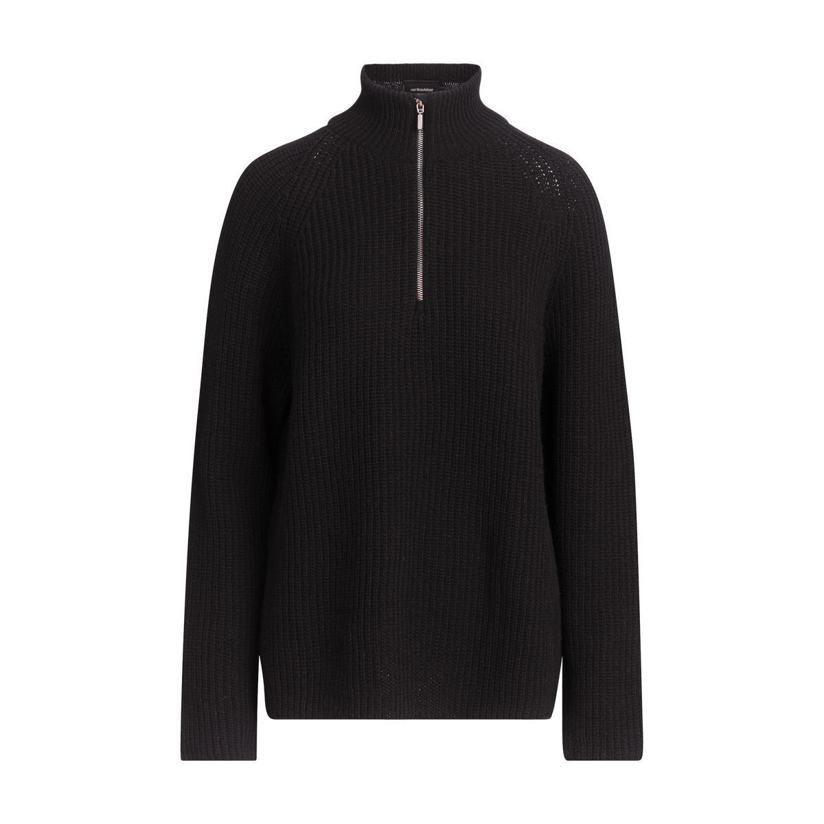 North Outdoor Magnolia Half Zip Merinoneule W värissä hiilenmusta, mulesing-vapaa merinovilla. Valmistettu Suomessa. - 