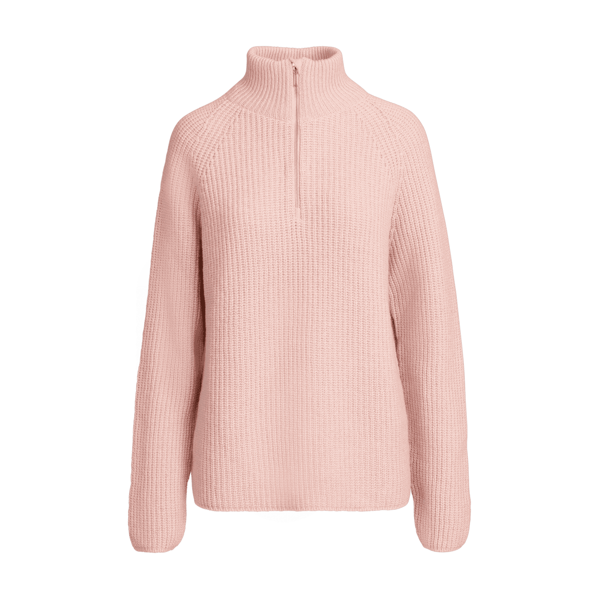 North Outdoor Magnolia naisten half zip merinoneulepusero värissä puuteriroosa, mulesing-vapaa merinovilla. Valmistettu Suomessa. - 