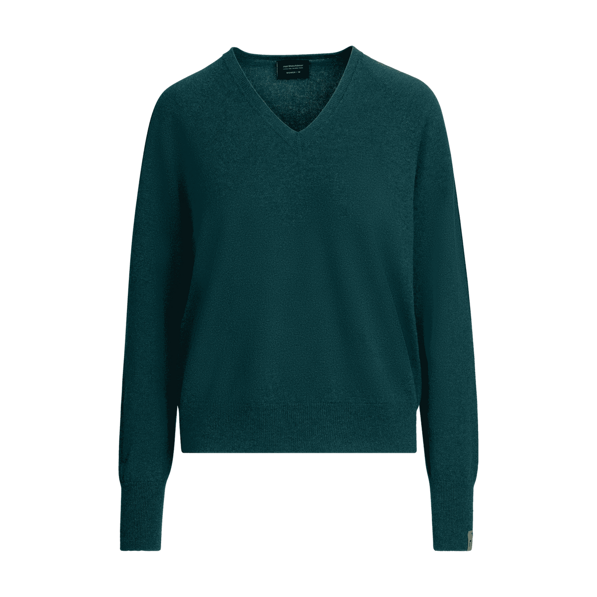 North Outdoor Kide naisten V-neck merinoneulepusero värissä riikinkukon sininen, mulesing-vapaa merinovilla. Valmistettu Suomessa. - 