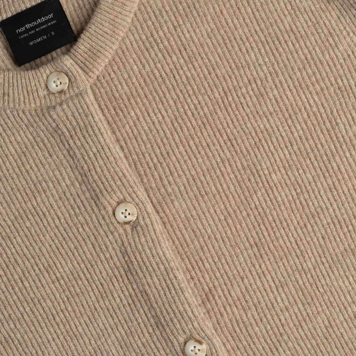 North Outdoor Sointu women's knit cardigan in latte mulesing-free merino wool. Designed in Finland. - 