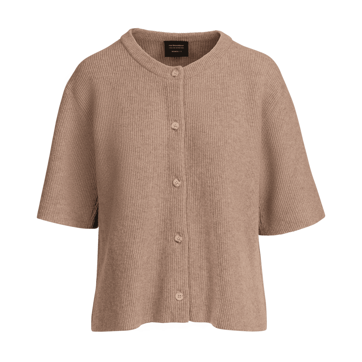 North Outdoor Sointu women's knit cardigan in latte mulesing-free merino wool. Designed in Finland. - 