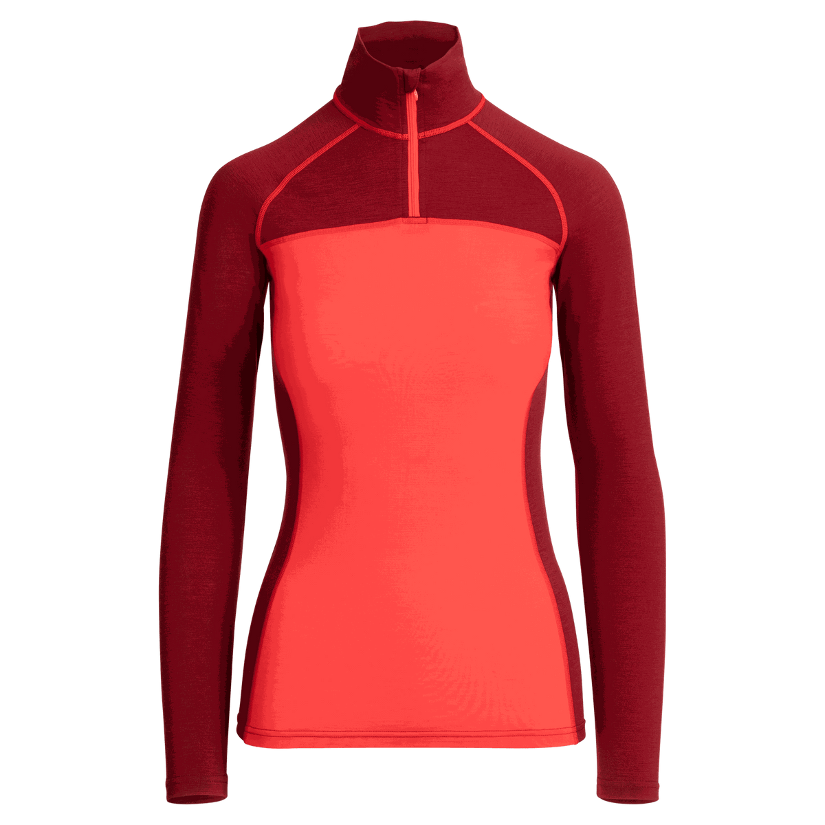 North Outdoor Intense pro 150 femme sous-couche en mérinos à col zippé couleur rouge rhubarbe, sans mulesing Laine mérinos. Conçu en Finlande. Parfait pour la superposition technique. - 