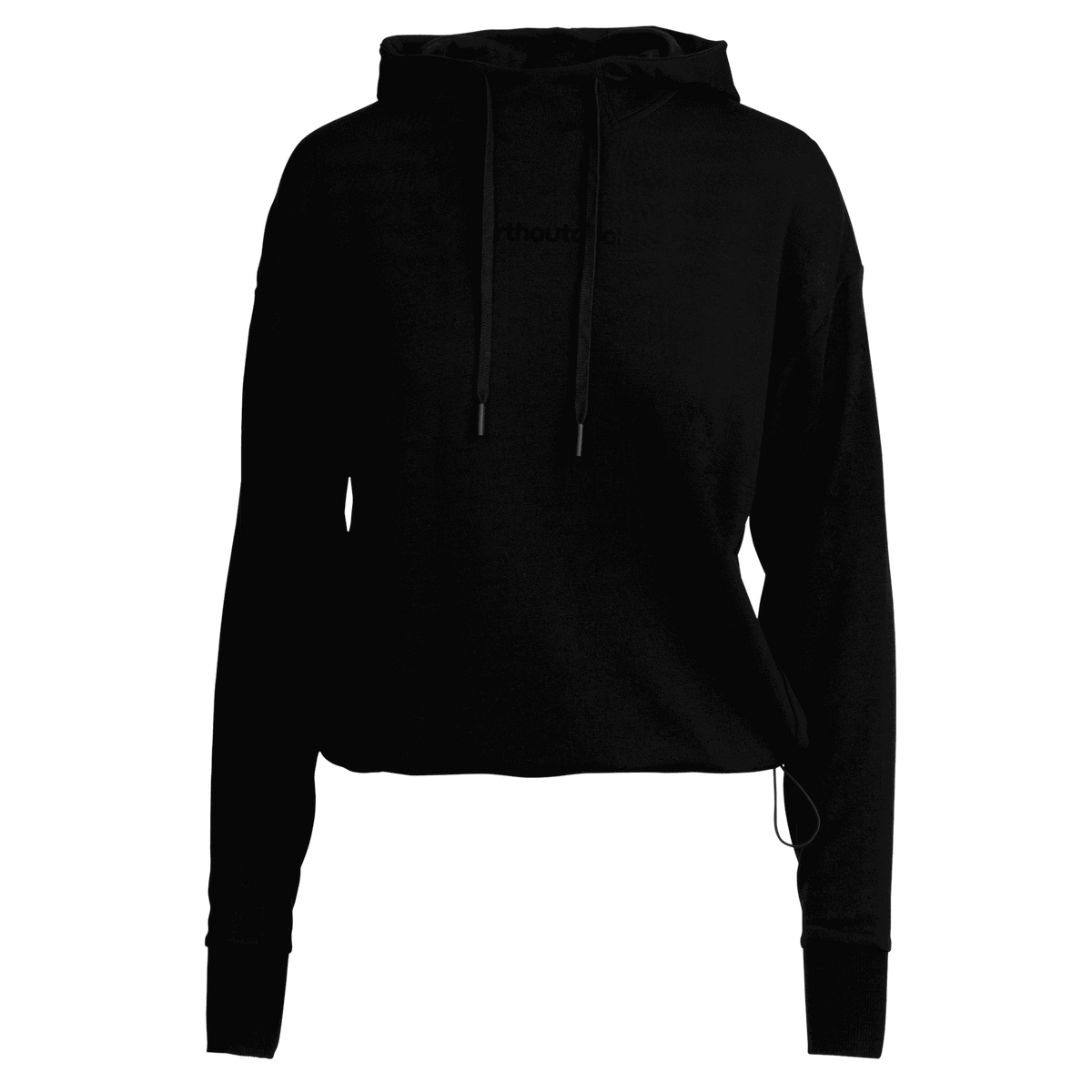 North Outdoor All day 260 Damen Cropped-Merino-Hoodie Edla in der Farbe Schwarz, Mulesing-frei Merinowolle. Entworfen in Finnland. - 